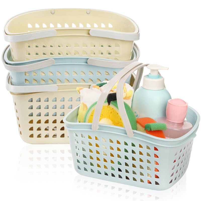 Lyellfe 4 Pack Shower Caddy Basket, Portable Storage Basket with Dual Handle, Stackable Plastic Caddy Organizer Bin for Campers, Bathroom, Dorm - Image 1