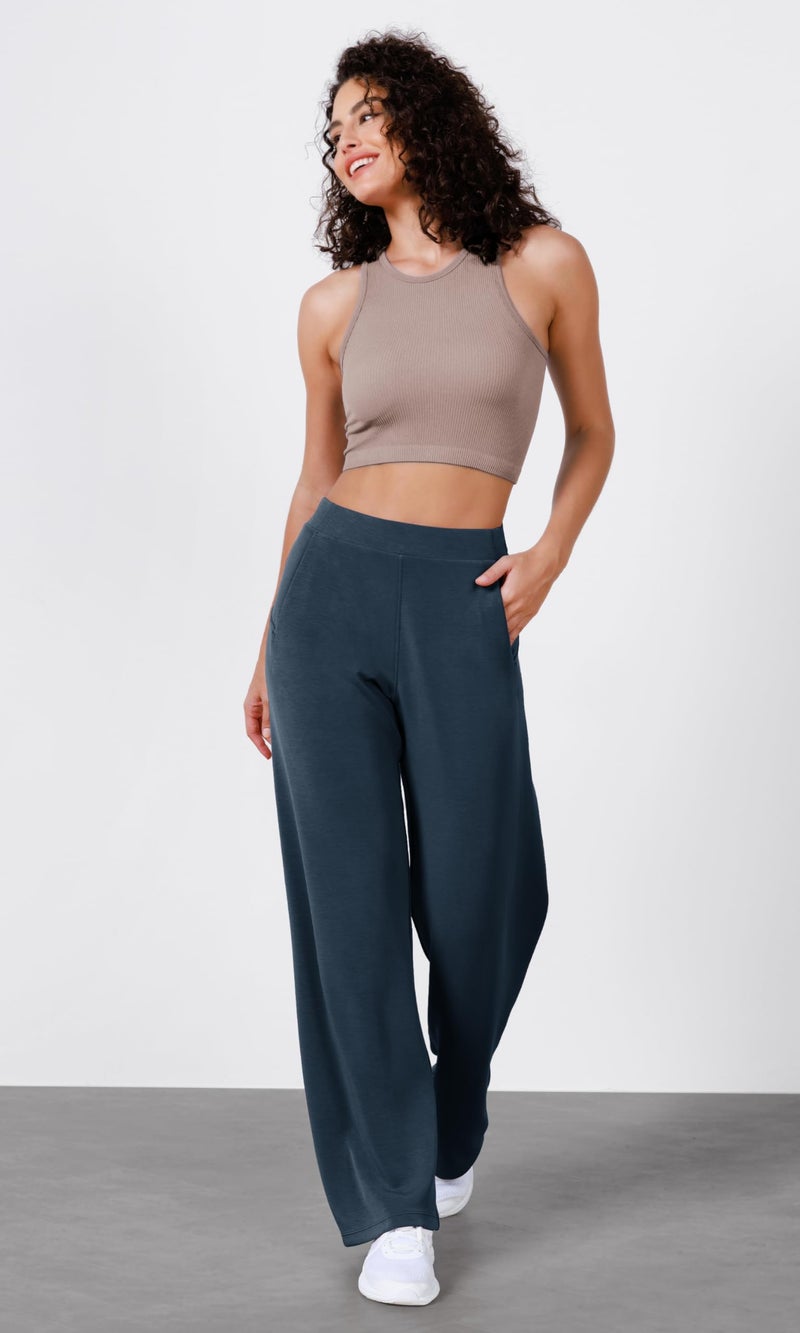 ODODOS Women's Modal Soft Wide Leg Pants Elastic High Waist Casual Lounge Relaxed Pants with Pockets - 31" Inseam, Navy, Large - Image 2