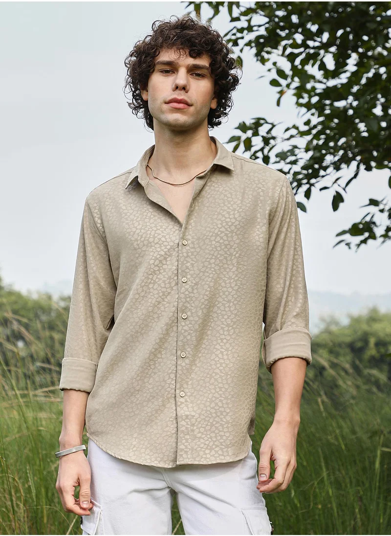 Campus Sutra Men's Bone Grey Pavement Shirt