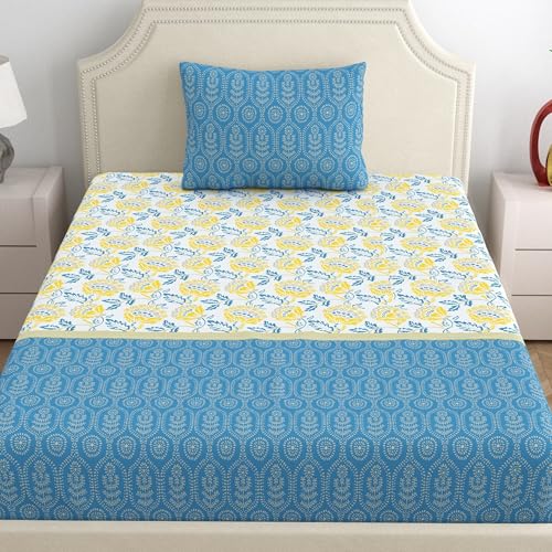 Home Ecstasy 100% Cotton Single Bedsheet with 1 Pillow Cover - (Size 59 x 87 inches, 140 TC, Colour - Blue: Crystal Wave) - Image 2