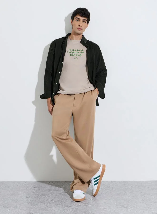 Styli Grey Slogan Print Crew Neck Oversized T-Shirt