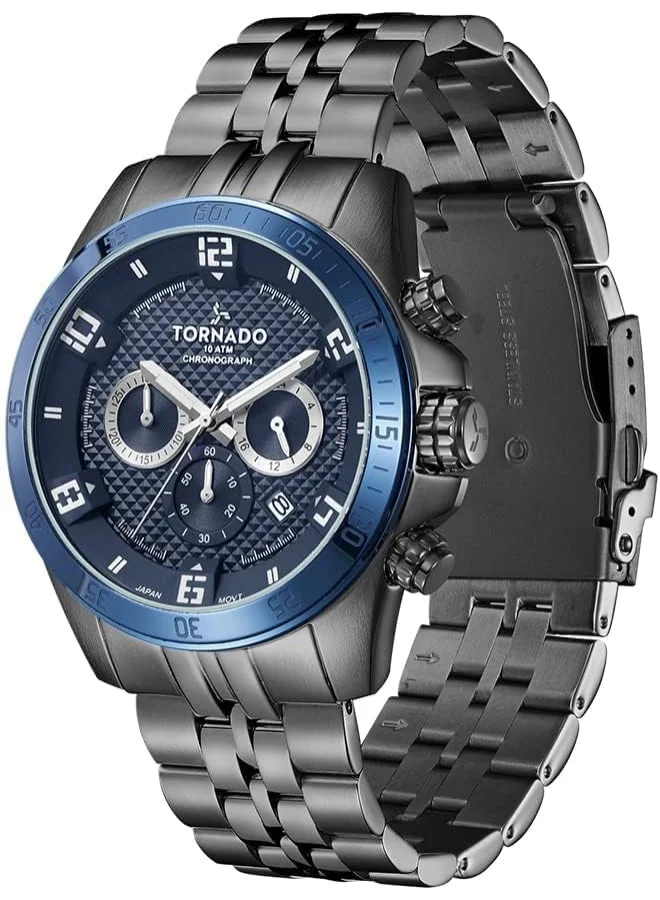 TORNADO Tornado Men's Japan Quartz Movement Watch, Chronograph Display and Stainless Steel Strap - T3149B-XBXL, Gun Metal