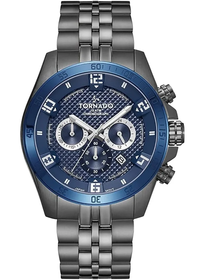 TORNADO Tornado Men's Japan Quartz Movement Watch, Chronograph Display and Stainless Steel Strap - T3149B-XBXL, Gun Metal