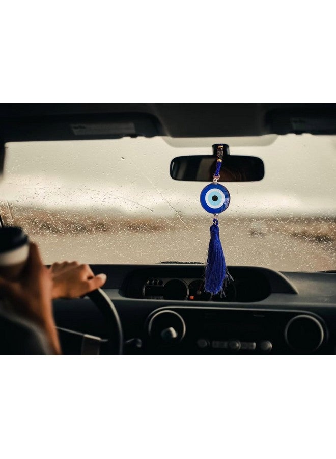 DT DECTONE Handcrafted Evil Eye Hanging Protective Home Decor with Blue Nazar Beads, Evil Eye Hanging for Car and Home Enterence, Fengshui Item for Positive Energy Wall Hanging (Round Evil Eye) - Image 2
