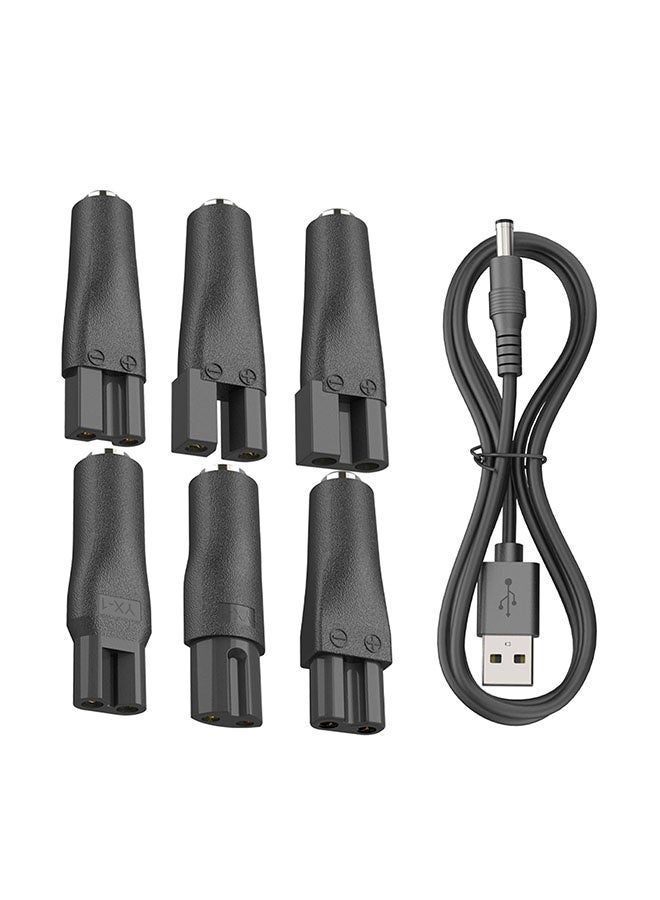 7-Piece Shaver Charger Set – 6 Adapter Heads + USB Charging Cable, Compatible with Multiple Electric Clippers, Beard Trimmers & Shavers - Image 1