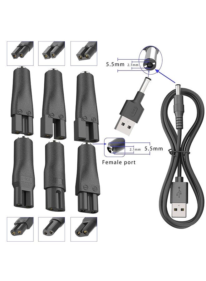 7-Piece Shaver Charger Set – 6 Adapter Heads + USB Charging Cable, Compatible with Multiple Electric Clippers, Beard Trimmers & Shavers - Image 2