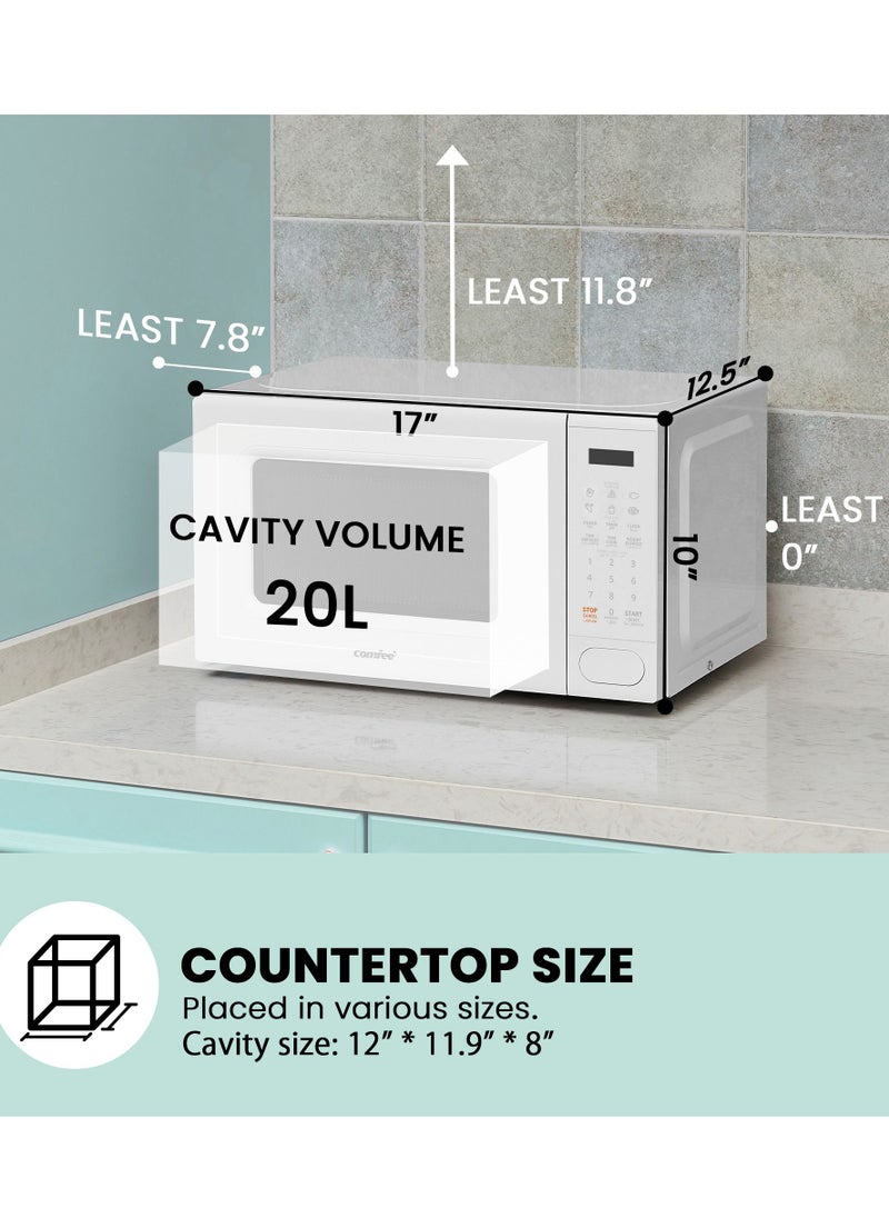 COMFEE Microwave Oven 20L 700W with 6 Cooking Presets Express Cook 11 Power Levels Defrost and Memory Function-White