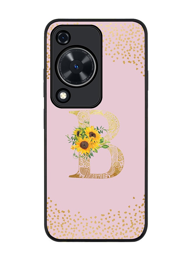 Stylizedd Rugged Black edge case for Huawei nova Y72 / Huawei Enjoy 70 4G, Slim fit Soft Cover Custom Monogram Initial Letter Floral Pattern Alphabet - B (Pink) - Image 1