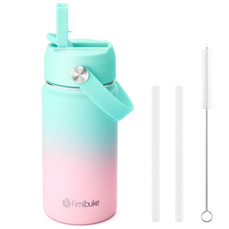 Fimibuke Kids Insulated Water Bottle 14oz BPAFREE 188 Stainless Steel Travel Tumbler Leak Proof Double Wall Vacuum Kids Cup with Straw Metal Water Bottle for School Boys Girls 1 Pack Bubble Gum
