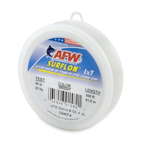 AFW American Fishing Wire Surflon, Nylon Coated 1x7 Stainless Steel Leader Wire, 45 lb Test, .028" Diameter, Bright, 300 ft - Image 1