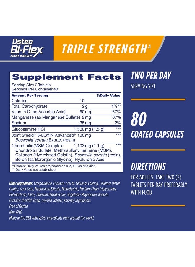 Osteo Bi-Flex Triple Strength(5) Glucosamine Chondroitin With Vitamin C Joint Health Supplement Coated Tablets 80 Count (Pack Of 1) - Image 3