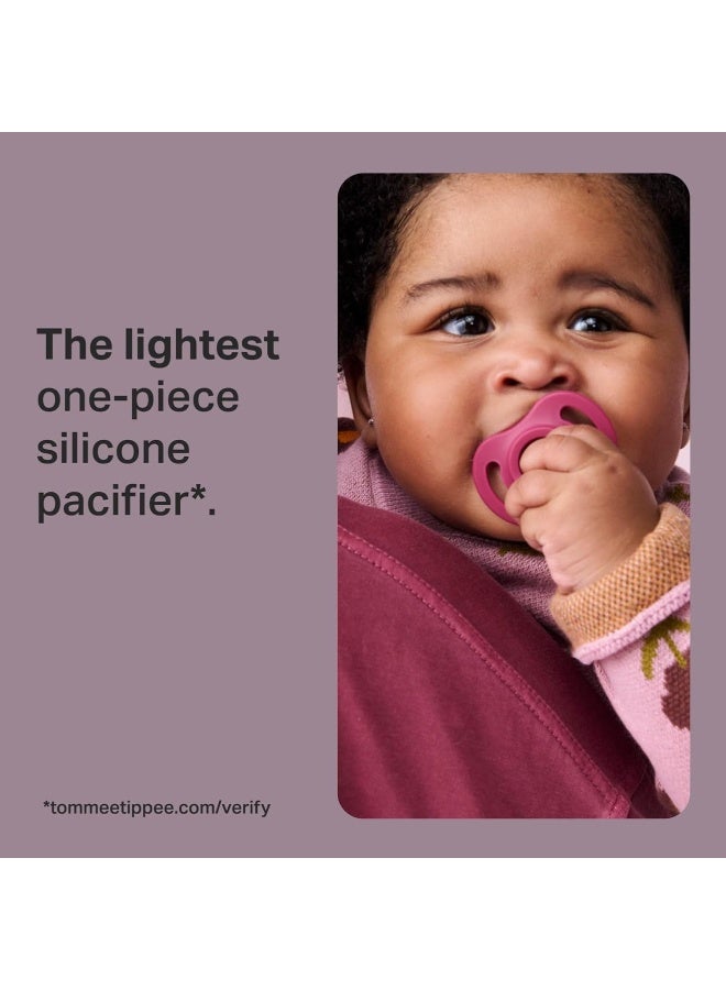 Tommee Tippee Ultra-Light StayPut Pacifier, One-Piece Silicone Design, 0-6m, 4 Pack - Image 2