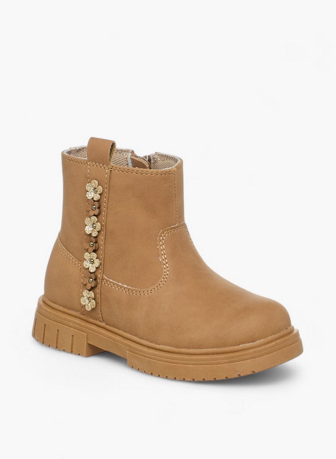 JUNIORS Floral Accent Ankle Boots with Zip Closure - Image 2