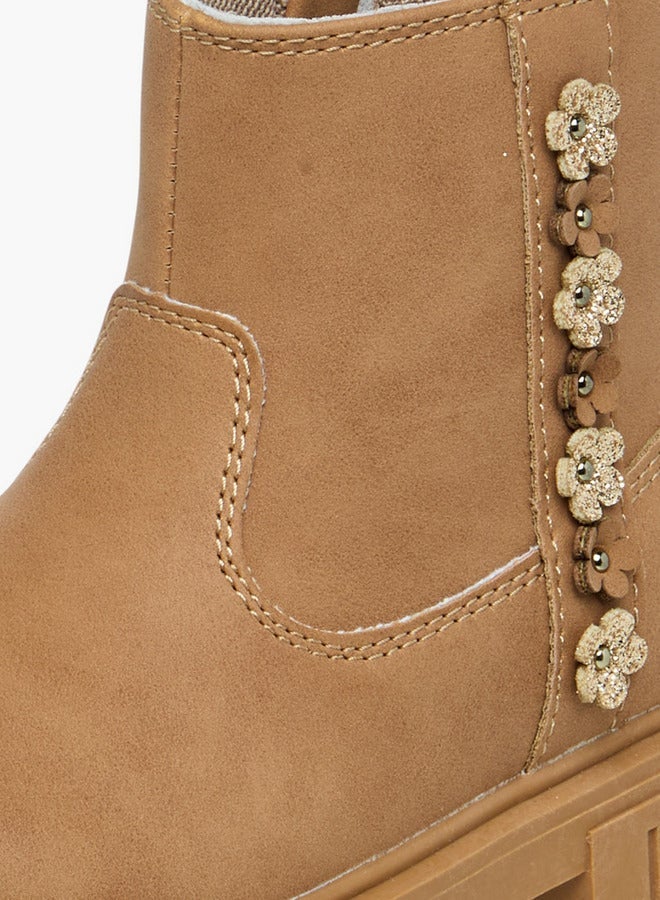 JUNIORS Floral Accent Ankle Boots with Zip Closure - Image 4