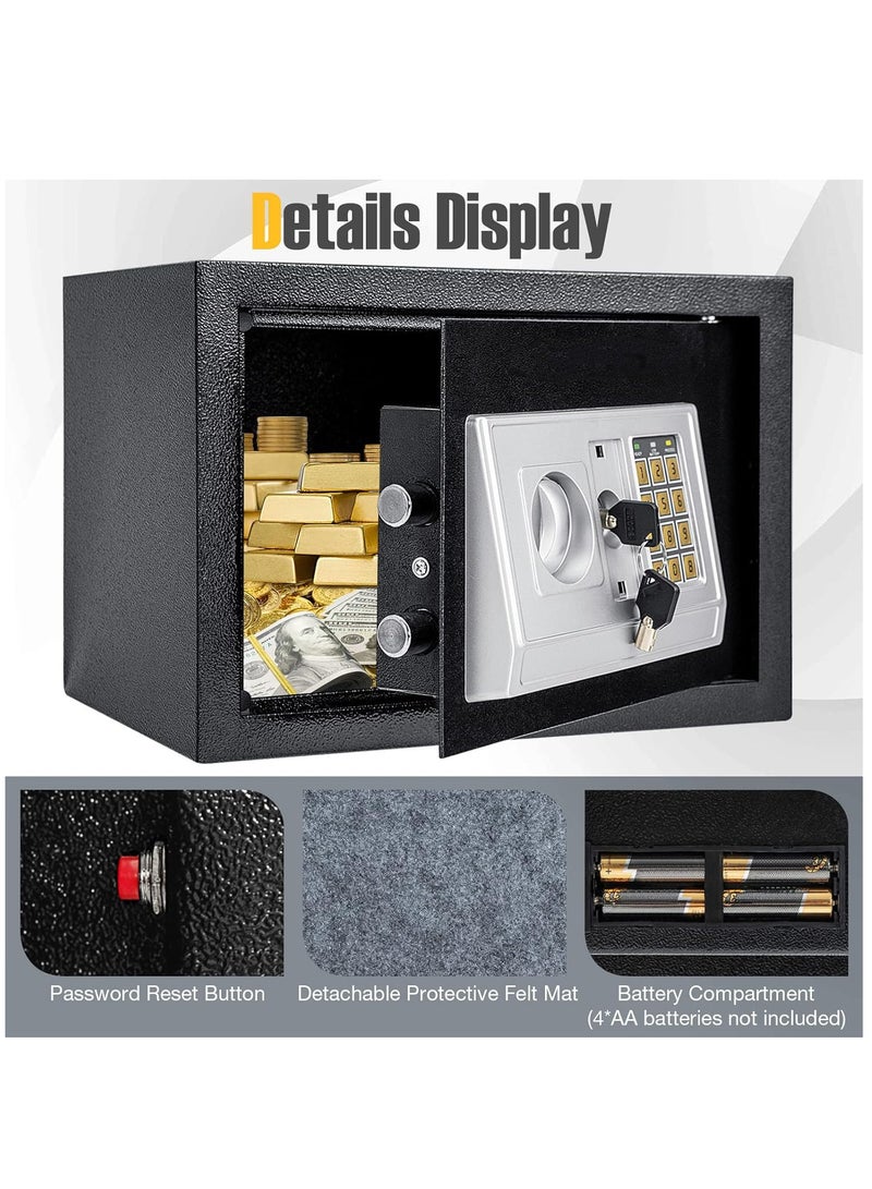 Safe Box, Electronic Safety Box with Digital Keypad and Emergency Keys,  Home Security Locker for  Valuables, Jewelry, Money and Documents, Black  - Image 5