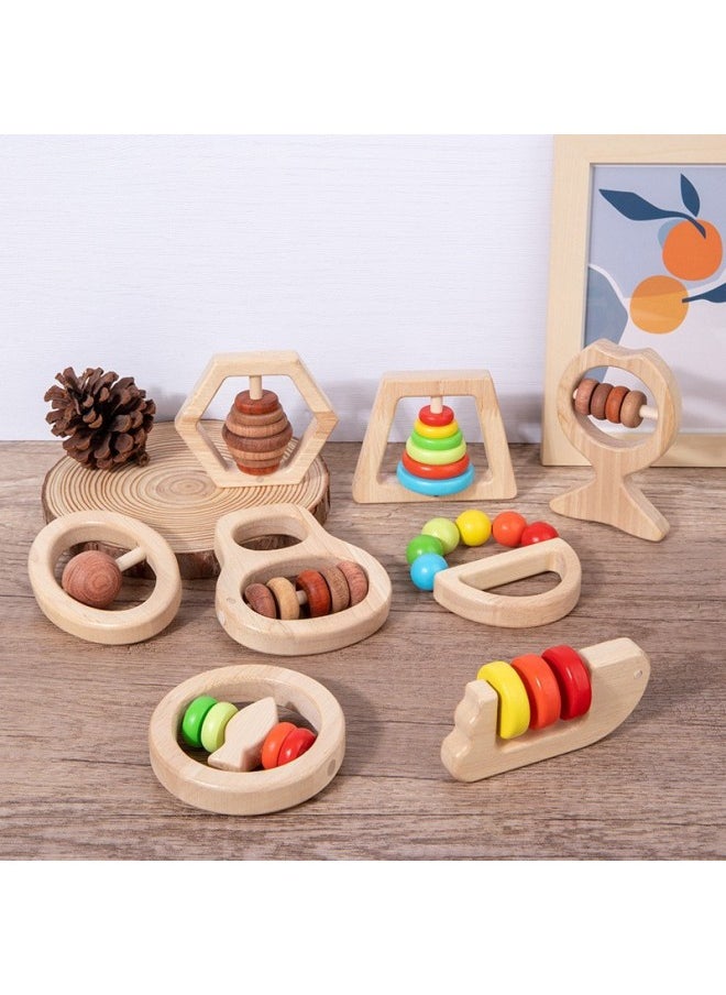 null - Montessori Baby Rattle Car Model Building Blocks Shape Cognition Gnash Stick Soothing Toy Enlightenment Teaching Aids-Specifications:DX-macaron Color Four-ring Rattle - Image 1