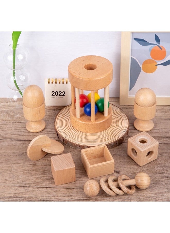 null - Montessori Baby Rattle Car Model Building Blocks Shape Cognition Gnash Stick Soothing Toy Enlightenment Teaching Aids-Specifications:DX-macaron Color Four-ring Rattle - Image 1