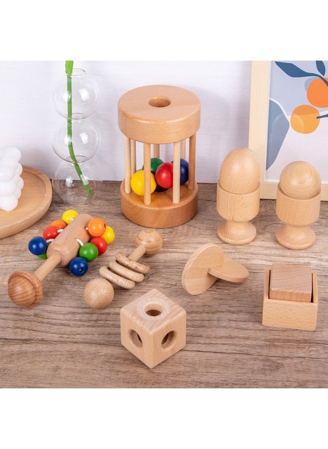 null - Montessori Baby Rattle Car Model Building Blocks Shape Cognition Gnash Stick Soothing Toy Enlightenment Teaching Aids-Specifications:DX-macaron Color Four-ring Rattle - Image 1