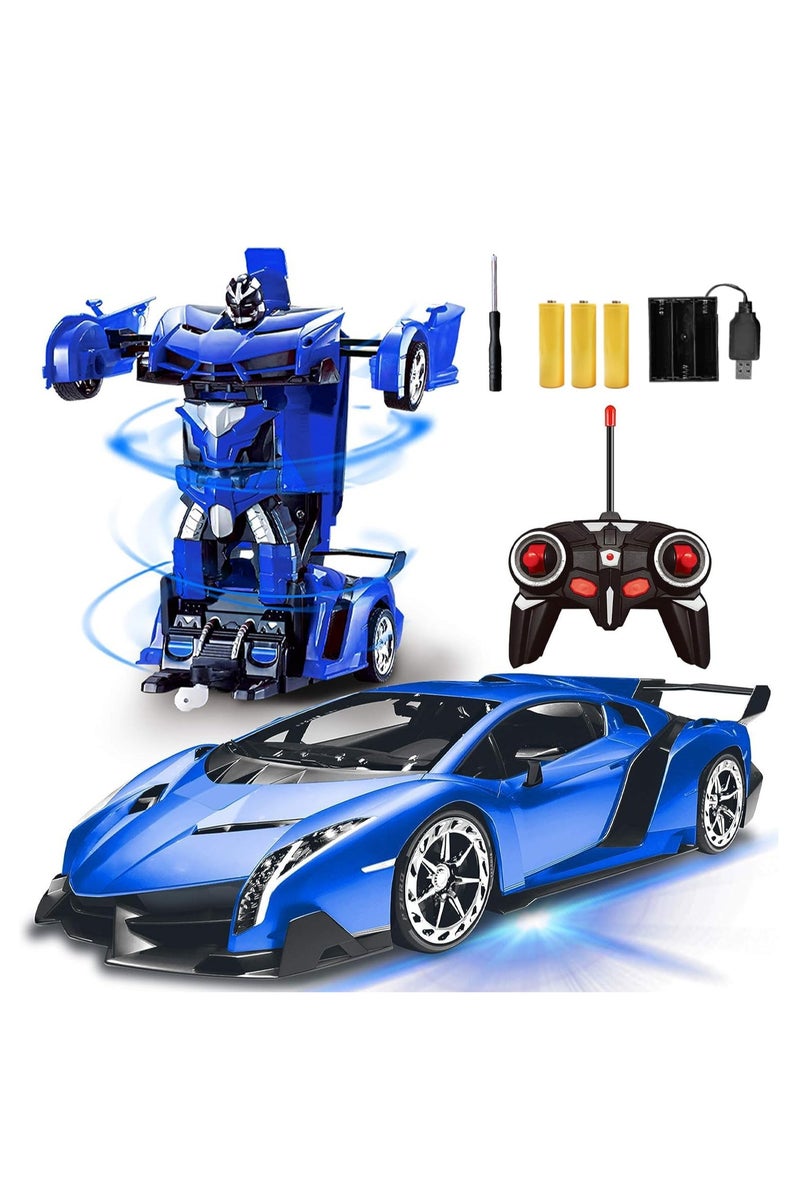 2 in 1 Remote Control Car with Lights and 360° Rotation, RC Cars with Cool Appearance and One-click Deformation, 1:18 Scale Transforming Car Toy, - Image 1