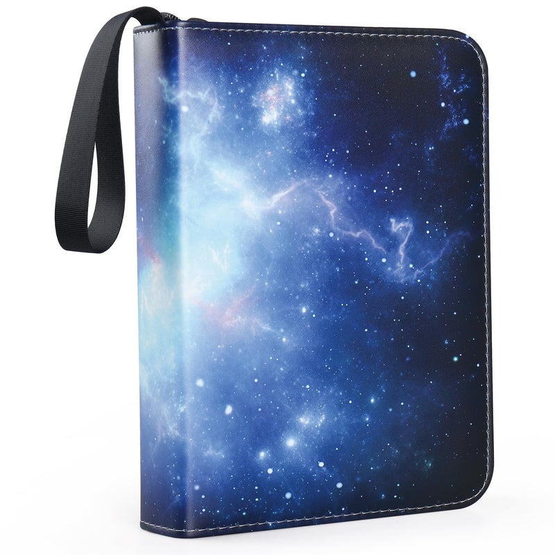 VEELAM 4 Pocket Trading Card Binders for 400 Cards,Dark Blue Nebula Pattern - Image 1