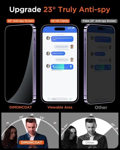 DIMONCOAT 4-PACK TOP 9H+ Glass for iPhone 14 Pro Max Privacy Screen Protector [Auto Alignment Kit] [10X Military Protection] UNBREAK Tempered Glass Film for iPhone 14 Pro Max 6.7 inch [Case Friendly] - Image 3