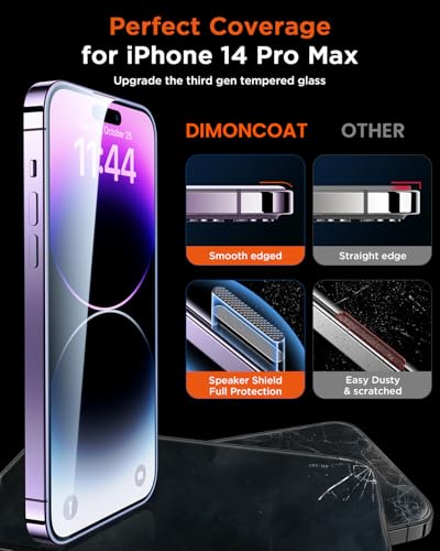 DIMONCOAT 4-PACK TOP 9H+ Glass for iPhone 14 Pro Max Privacy Screen Protector [Auto Alignment Kit] [10X Military Protection] UNBREAK Tempered Glass Film for iPhone 14 Pro Max 6.7 inch [Case Friendly] - Image 4