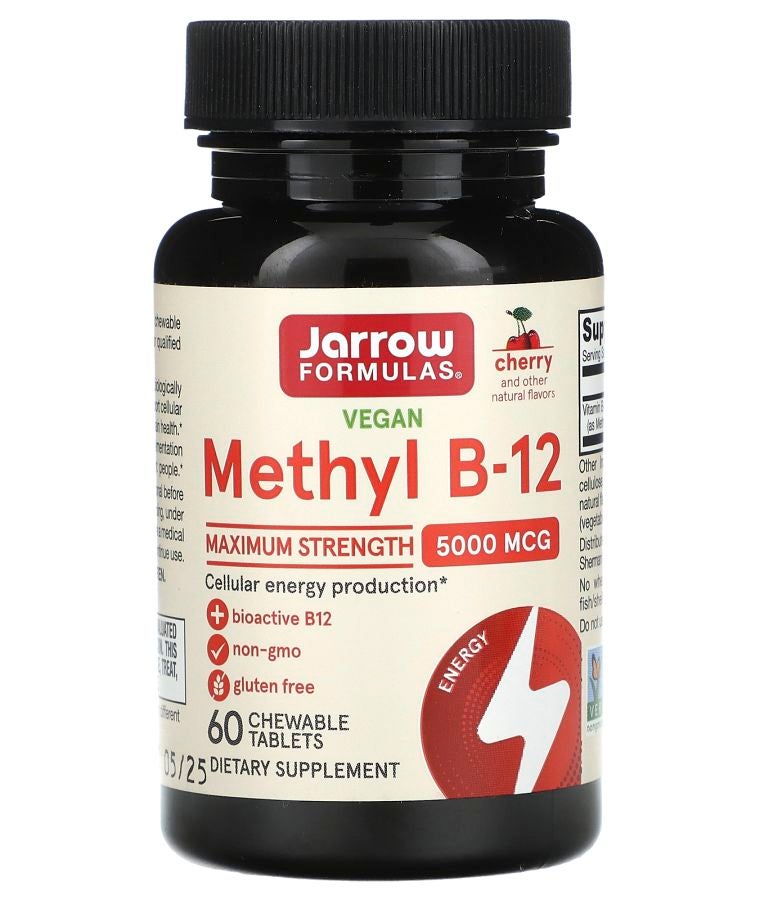 jarrow formulas Vegan Methyl B-12 Maximum Strength Cherry 5000 mcg 60 Chewable Tablets