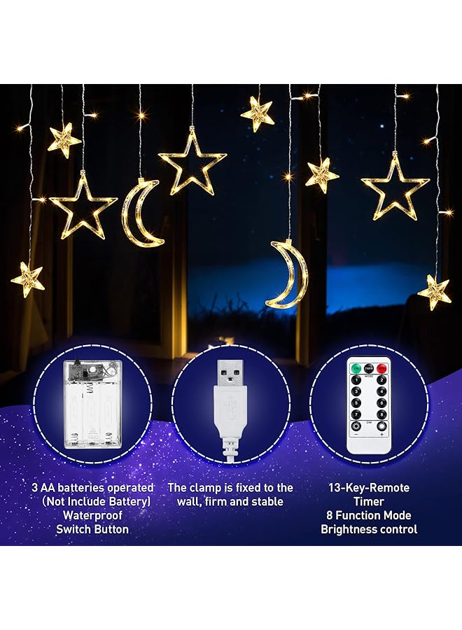 erorex Star And Moon String Lights Decorations For Bedroom Usb Powered 138 Inch Led Curtain Light With Remote Control Cable Clips Wedding Party Warm White 21 Pieces - Image 2