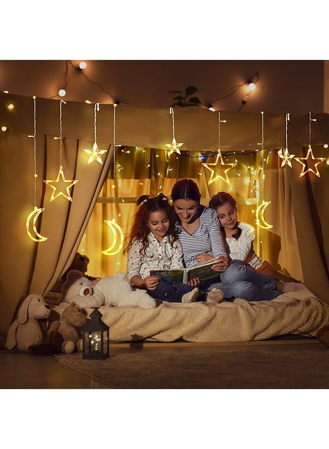 erorex Star And Moon String Lights Decorations For Bedroom Usb Powered 138 Inch Led Curtain Light With Remote Control Cable Clips Wedding Party Warm White 21 Pieces - Image 5