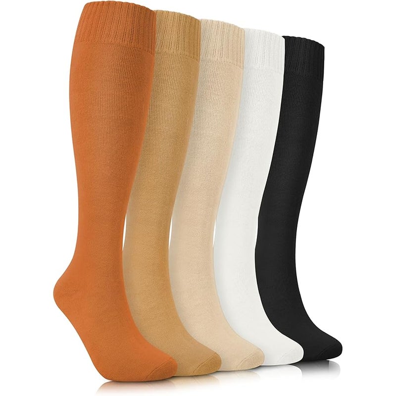 YSense Warm Knee High Socks for Women 5 Pairs, Thermal Womens Cotton Long Casual Thick Winter Gifts Socks for Hiking Skiing - Image 1