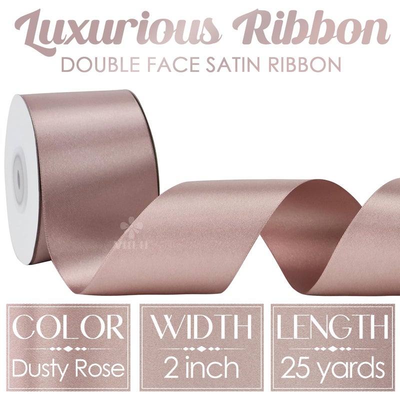 MEEDEE Dusty Rose Satin Ribbon 2 Inch Dusty Pink Ribbon Lux Double Faced Ribbons by 25 Yards Silk Satin Ribbons for Gift Wrapping, Weddings, Flower Bouquet, Holiday Decorating - Image 2