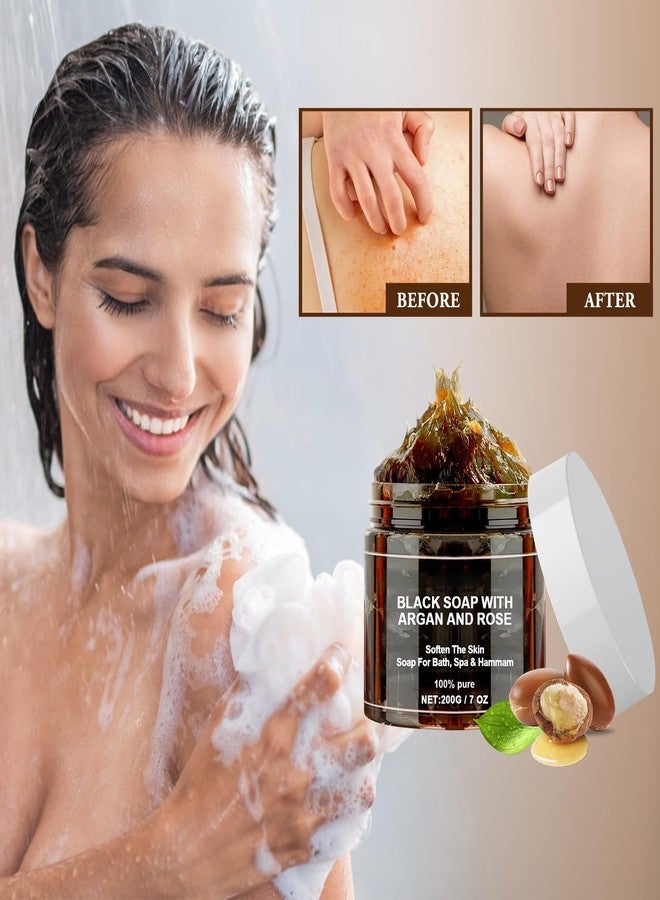 QiFind Morocco Black Soap with Argan and Rose, Morocco Black Beldi Bar Exfoliating Soaps, Moroccan Black Soap Hammam, Moroccos Body Scrub with Exfoliating Glove - Image 3