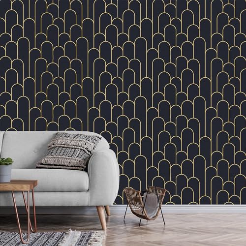 FOKRIM Black Gold line Wallpaper for Wall Sticker for Home,Office 45.5x305cm Sticker Wallpaper Peel and Stick Hexagon Removable Self Adhesive Waterproof Wallpaper(Pack of 1) - Image 4