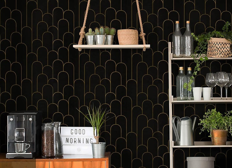 FOKRIM Black Gold line Wallpaper for Wall Sticker for Home,Office 45.5x305cm Sticker Wallpaper Peel and Stick Hexagon Removable Self Adhesive Waterproof Wallpaper(Pack of 1) - Image 2