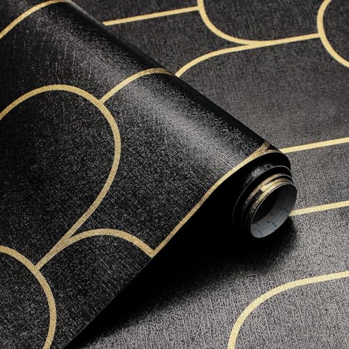 FOKRIM Black Gold line Wallpaper for Wall Sticker for Home,Office 45.5x305cm Sticker Wallpaper Peel and Stick Hexagon Removable Self Adhesive Waterproof Wallpaper(Pack of 1) - Image 1
