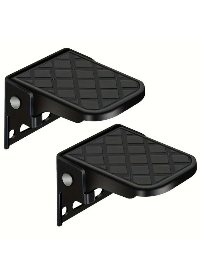 2Pcs Black RV Trailer Folding Step Stool Heavy Duty Non Slip Compact Foot Steps - Image 1