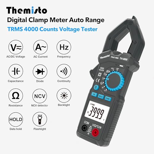 Themisto TH-M88 AC Current, True Rms Digital Clamp Meter (600A,4000 Counts), Black - Image 2