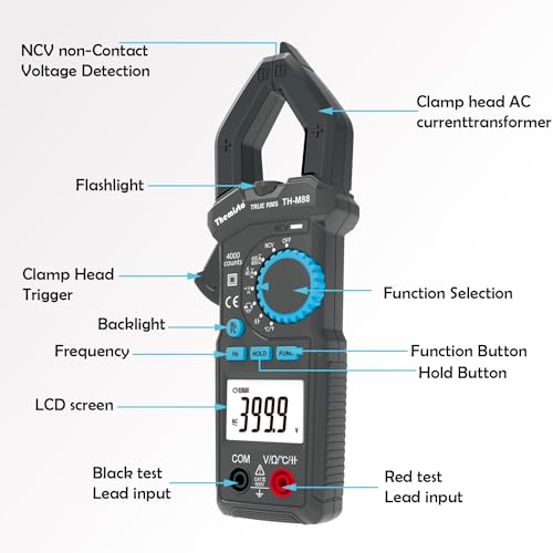 Themisto TH-M88 AC Current, True Rms Digital Clamp Meter (600A,4000 Counts), Black - Image 4