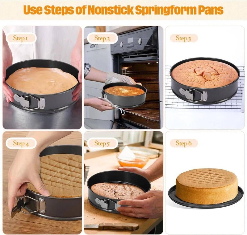 3-Piece Cheesecake Springform Pan Set with Removable Bottom – Round, Square & Heart Cake Baking Molds, Non-Stick Bakeware Set, Easy Release Lock Design, 24/26/28 cm - Image 3