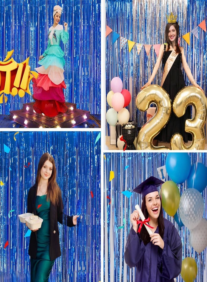 زينة حفلات جينسوي بشرائط زرقاء، 3.3 × 8.2 قدم، عبوة من قطعتين، ستائر شراشيب زرقاء لامعة لحفلات توديع العزوبية ذات الطابع البحري، وحفلات استقبال المولود الجديد بطابع باربي، وزينة أبواب الشتاء لحفلات أعياد الميلاد. - Image 4