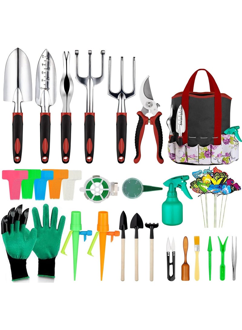 Tudoccy Garden Tools Set 83 Piece, Succulent Tools Set Included, Heavy Duty Aluminum Gardening Tools for Gardening, Non-Slip Ergonomic Handle, Durable Storage Tote Bag, Gifts for Men Women - Image 1