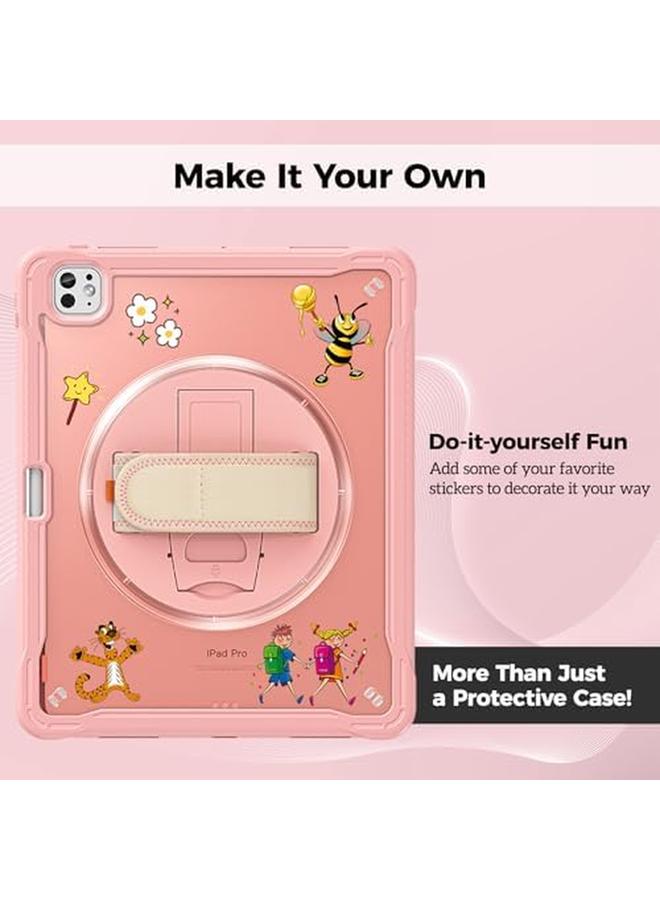 Procases Rugged Case For iPad Pro 13" 2024 M4 Ipad Pro 13" 7Th Gen Case Heavy Duty Shockproof Rugged Cover With Hand Strap 360 Degree Rotatable Kickstand Protective For iPad Pro 13" Pink - Image 4