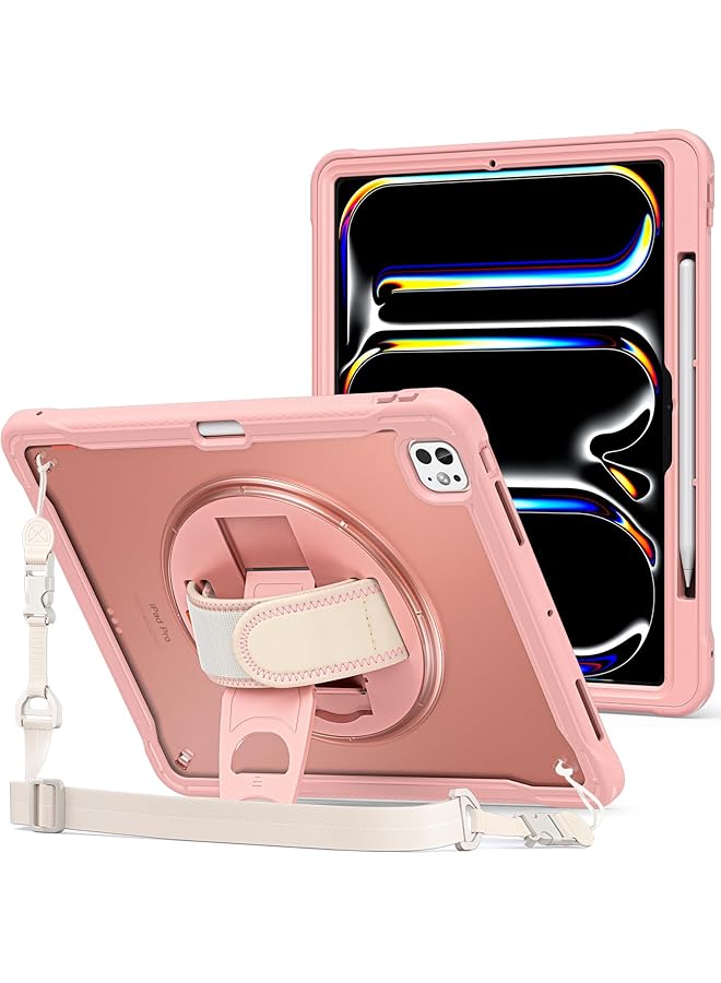 Procases Rugged Case For iPad Pro 13" 2024 M4 Ipad Pro 13" 7Th Gen Case Heavy Duty Shockproof Rugged Cover With Hand Strap 360 Degree Rotatable Kickstand Protective For iPad Pro 13" Pink - Image 1