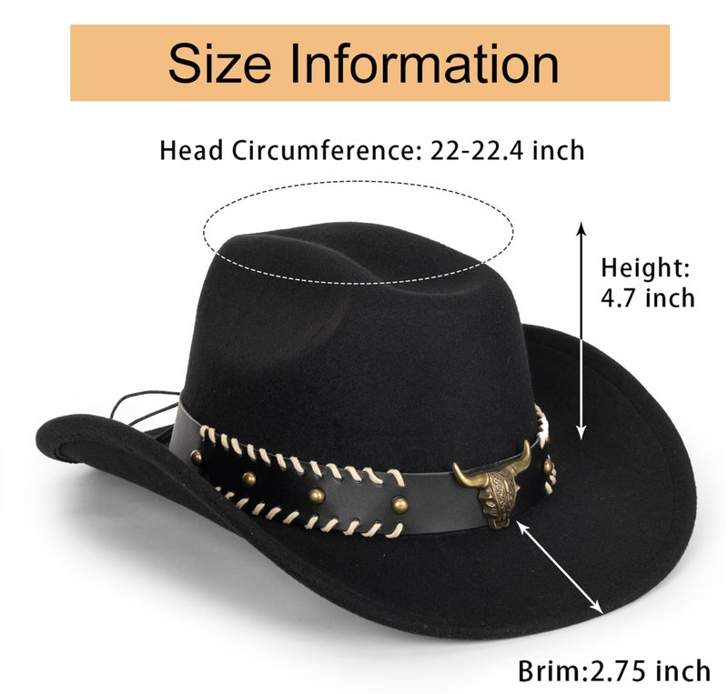 Eohak Womens Western Cowboy Hats Studded Pinched Western Cowgirl Hats Wide Brim Fedoras Hat with Belt Buckle (Size:Medium) - Image 2