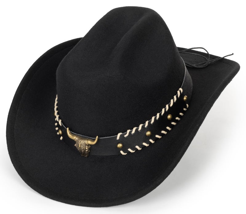 Eohak Womens Western Cowboy Hats Studded Pinched Western Cowgirl Hats Wide Brim Fedoras Hat with Belt Buckle (Size:Medium) - Image 4