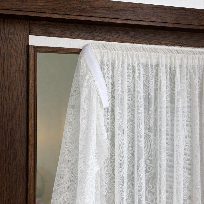 gonnrly French Door Curtains Set of 2, No Drill Adhesive for Door Window Light Filtering and Privacy, Easy Install with Lace Bows (26" W x 40" L - White) - Image 1