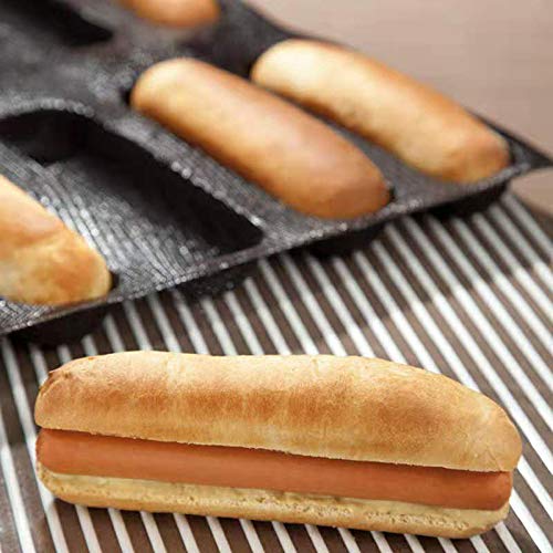 Baker Boutique Silicone Hot Dog Bun Mold Mini Silicone Baguette Mould Non-Stick Baking Form Mini Sandwich Baking Molds Silicone Perforated Baking Forms(12Loaf,Black) - Image 2