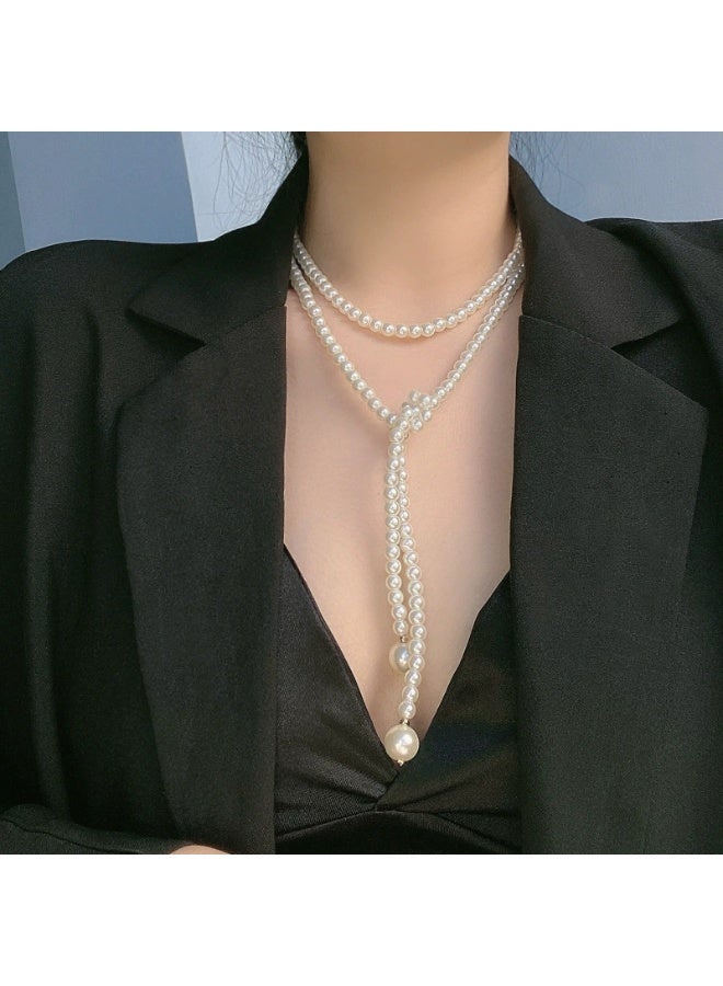 Goolsky Vintage Multi-Layer Pearl Long Necklace for Women – Elegant Double Strand Statement Jewelry, Wedding & Photoshoot Accessory, Retro Luxury - Image 1