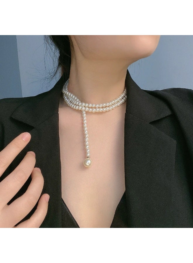 Goolsky Vintage Multi-Layer Pearl Long Necklace for Women – Elegant Double Strand Statement Jewelry, Wedding & Photoshoot Accessory, Retro Luxury - Image 3