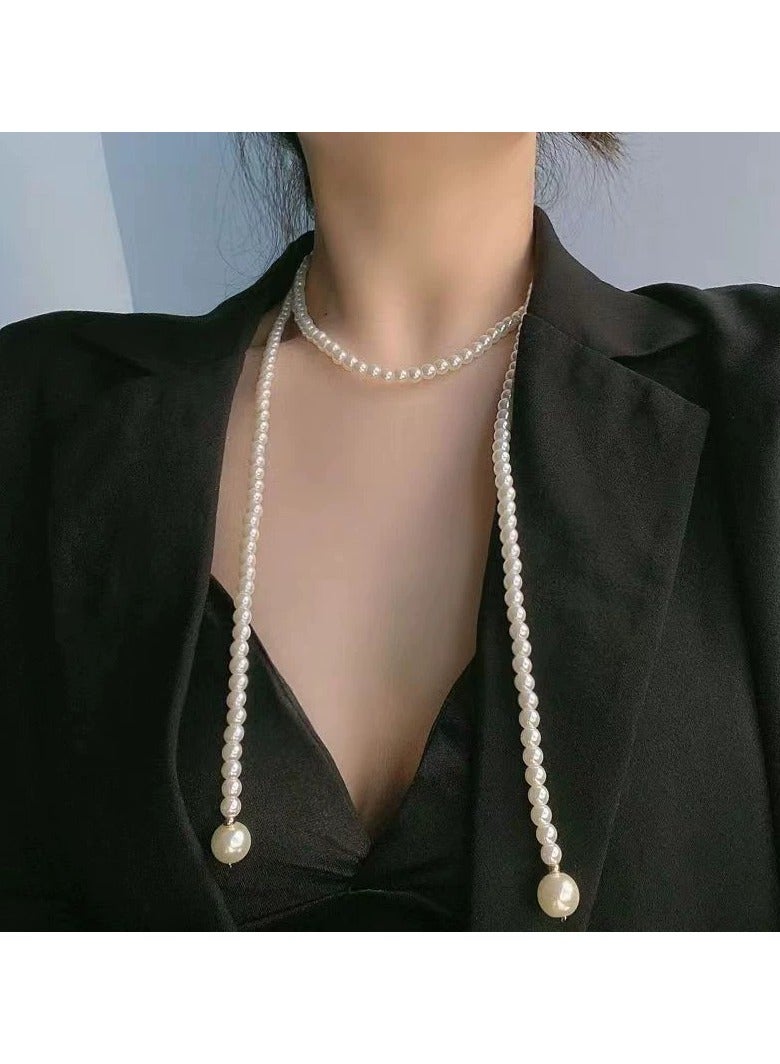 Goolsky Vintage Multi-Layer Pearl Long Necklace for Women – Elegant Double Strand Statement Jewelry, Wedding & Photoshoot Accessory, Retro Luxury - Image 2